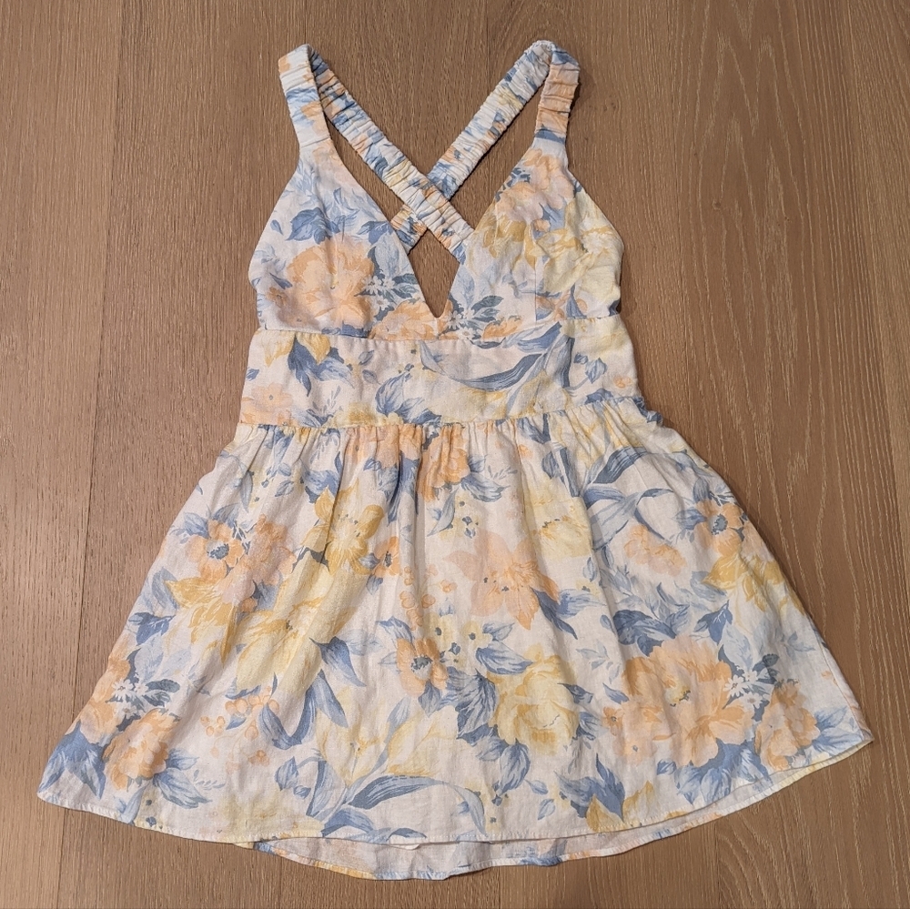 Abercrombie Floral Cross Strap Flowy Mini Dress Built-In Shorts LARGE PETITE LP